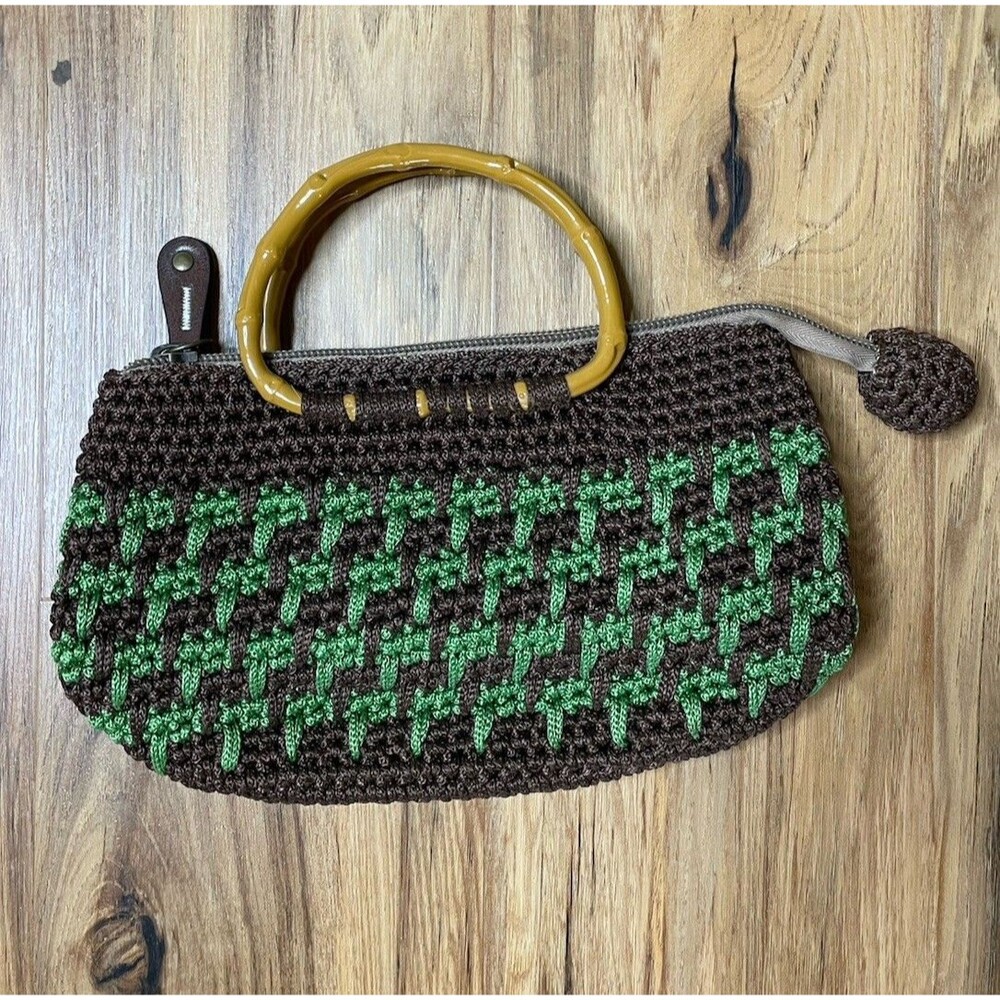 Vintage  Bag Brown Woven Tote Purse Bamboo Handles Beach Bag